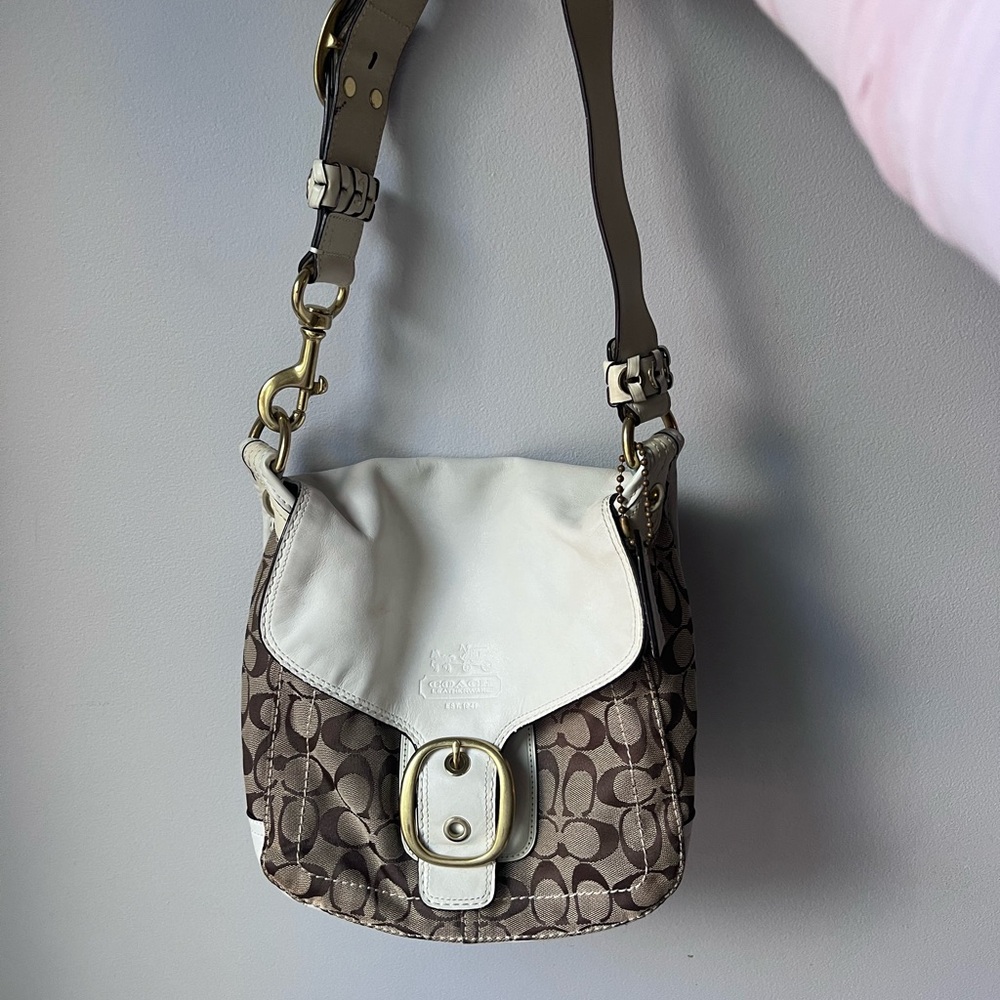 Coach Signature Brown and Cream Shoulder Bag